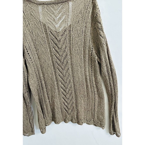 Soft Surroundings Loose Knit Sweater Size Medium Gold Brown Metallic‎ Pointelle - Picture 8 of 10